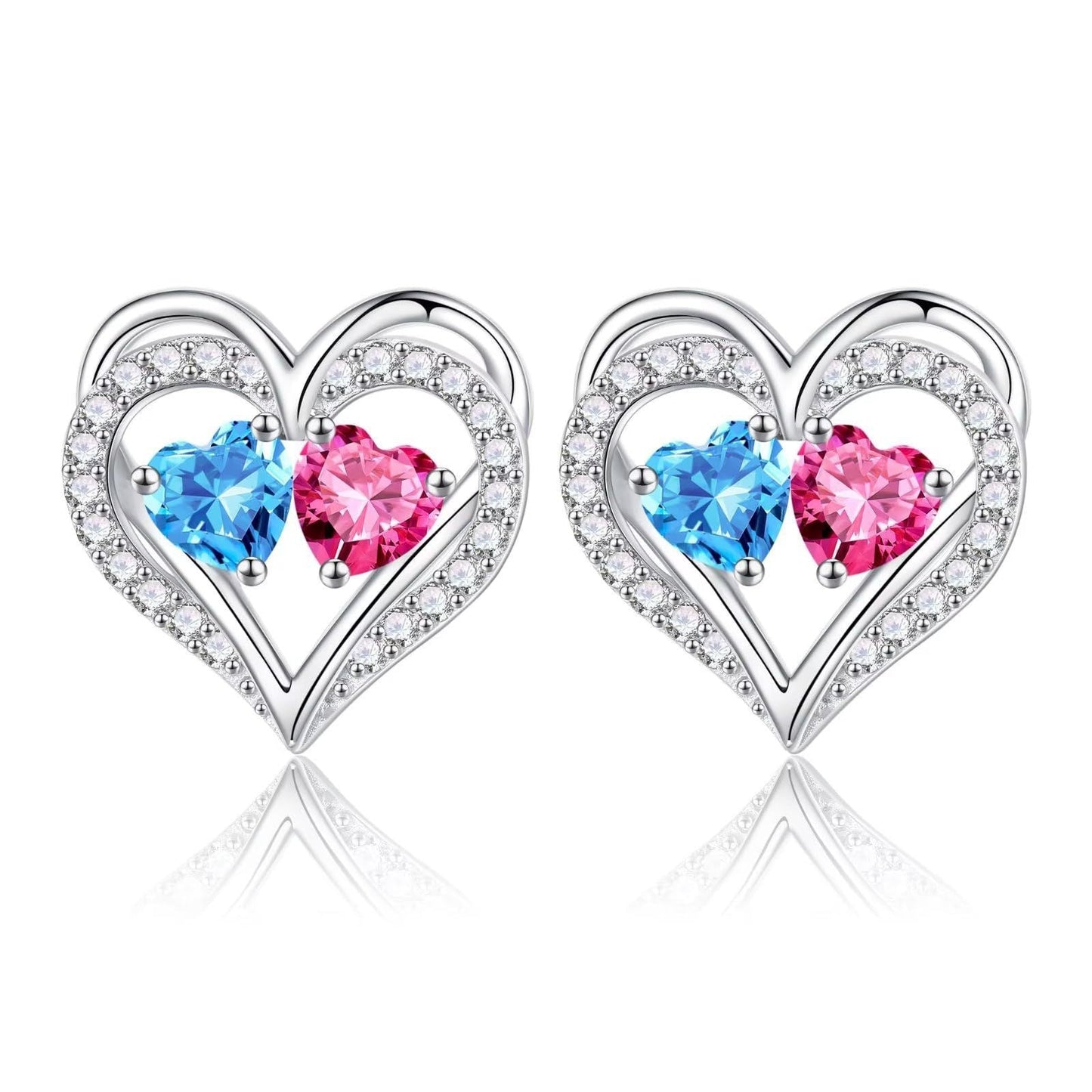 Sterling Silver Birthstone Heart Earrings