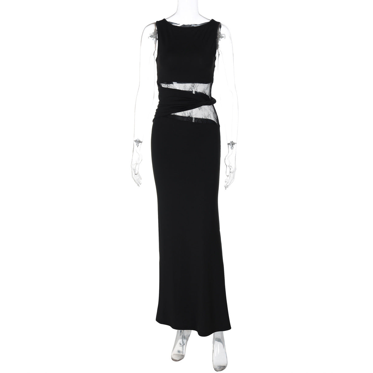 Summer Sleeveless Sexy Lace Stitching Maxi Dress Elegant Slim Fit Dress