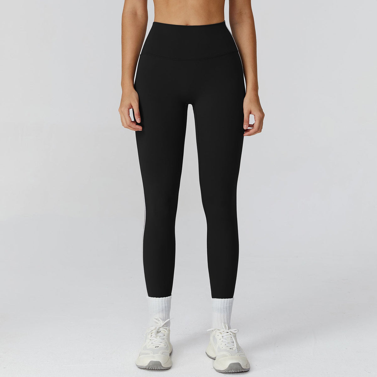 Sollinarry Contrast Color Brushed Yoga Trousers High Waist Tight Trousers Outdoor Cycling Running Exercise Workout Pants