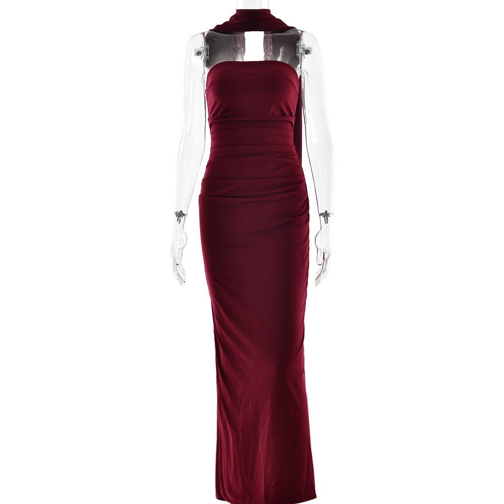 Spring Tube Top Cinched Waist Women Dress Elegant Ribbon Backless Sexy Sheath Dress