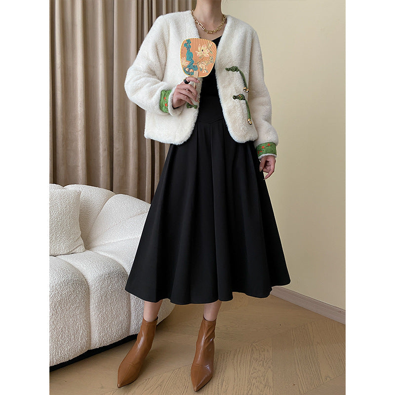 French High Grade Office Woolen High Waist A Line Pleated Skirt