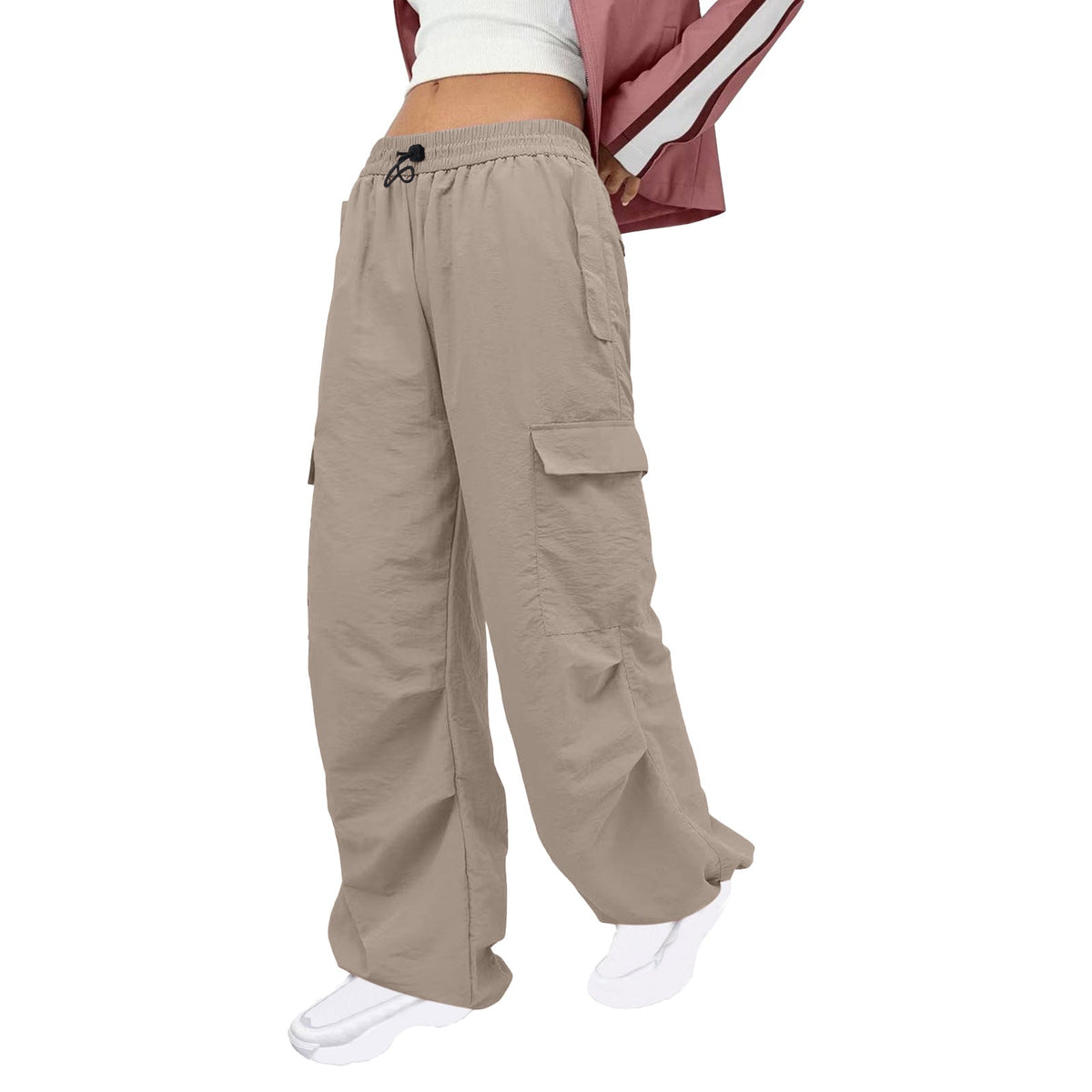 Women Clothing Solid Color Nylon Multi Pocket Loose Cargo Pants