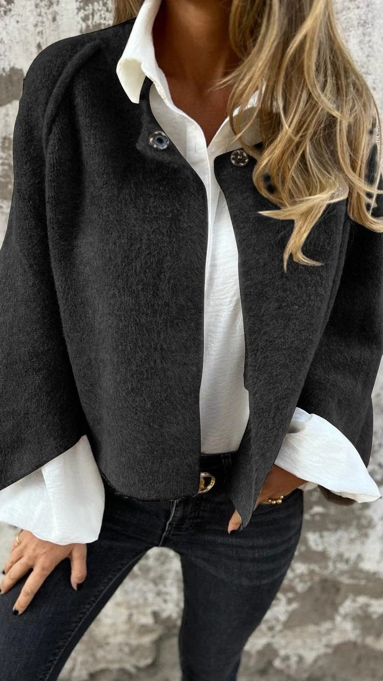 Autumn Winter Loose Short Cashmere Long Sleeve Coat