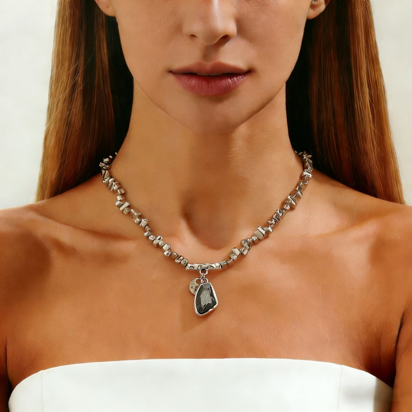 Luxury Irregular Acrylic Black Diamond Pendant Necklace & Bracelet Set Women Autumn Winter