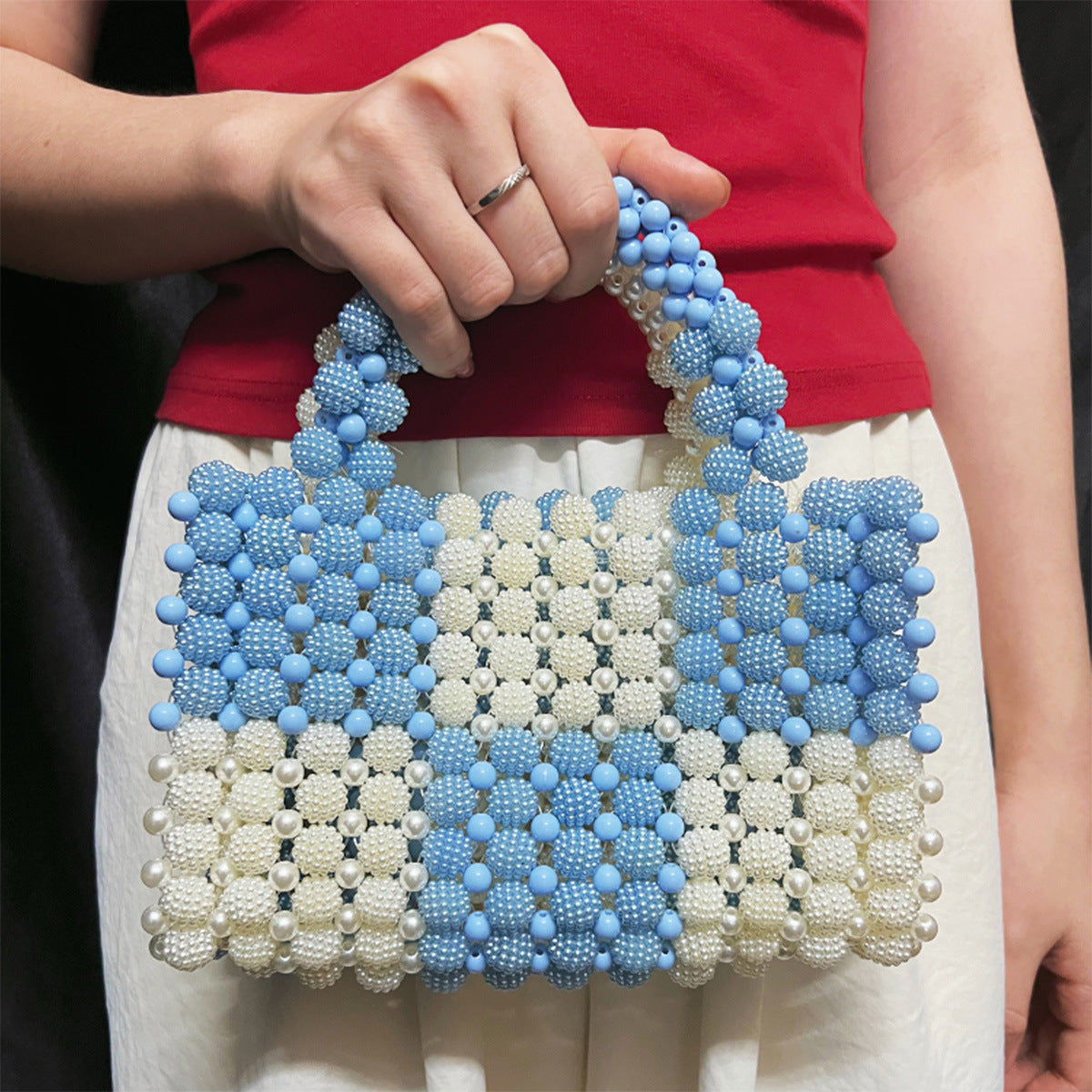 French Handmade Beaded Waxberry Beads Bag High Sense Niche Woven Dinner Party Handbag