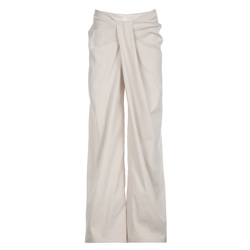 Personality Irregular Asymmetric Twist Pleated Design Low Waist Sexy Solid Color Loose Casual Trousers Autumn Winter
