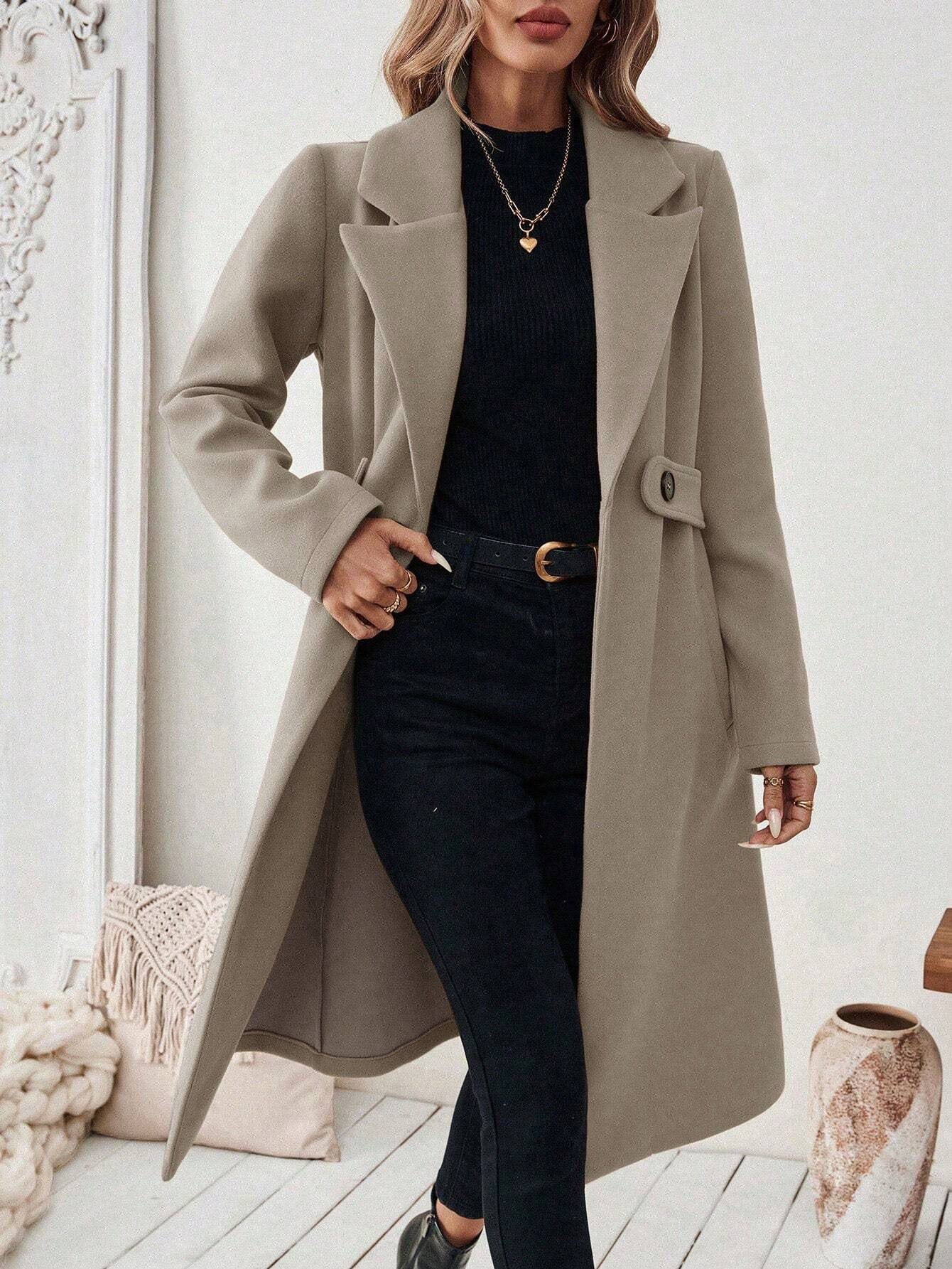Autumn Winter Woolen Coat Long Collared Slim Fit Slimming Women Woolen Coat