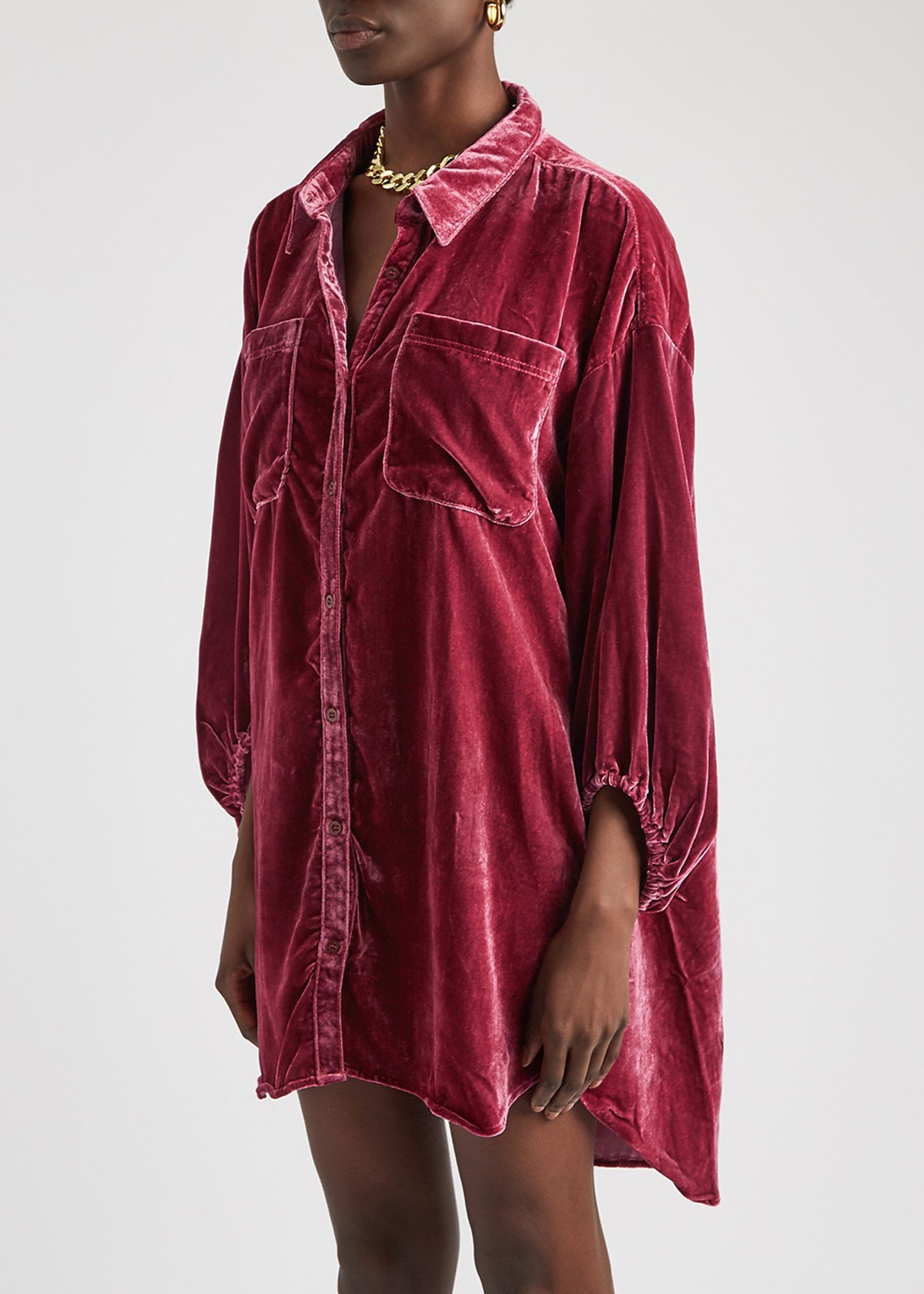 Autumn Winter Pleuche New Loose Lantern Sleeve Long Shirt Top