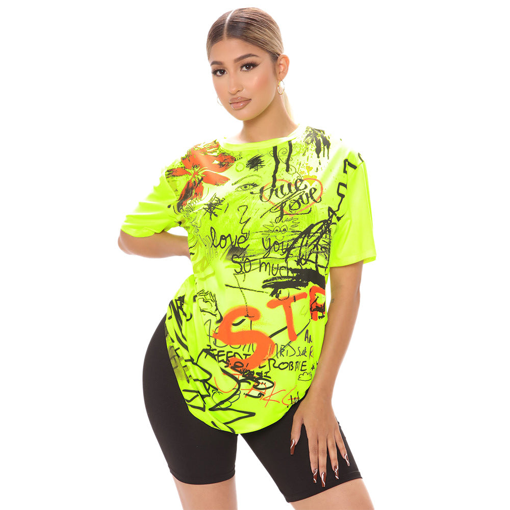 Women Clothing Sports Casual Women Long Loose Print T shirt
