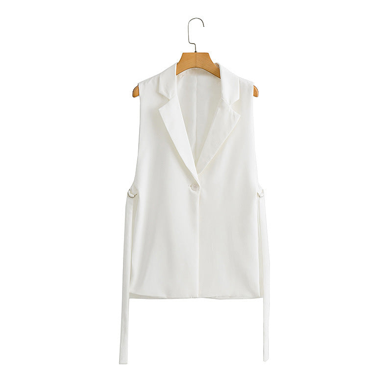 Autumn Solid Color Tied Decorative Split Single Button Vest Blazer Vest
