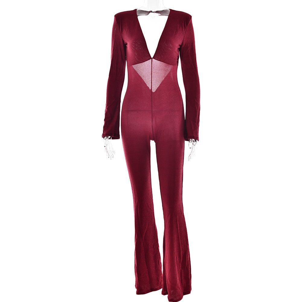 Sexy Backless Sheath Women Jumpsuit Arrival Deep V Plunge neck Slim Fit Jumpsuit