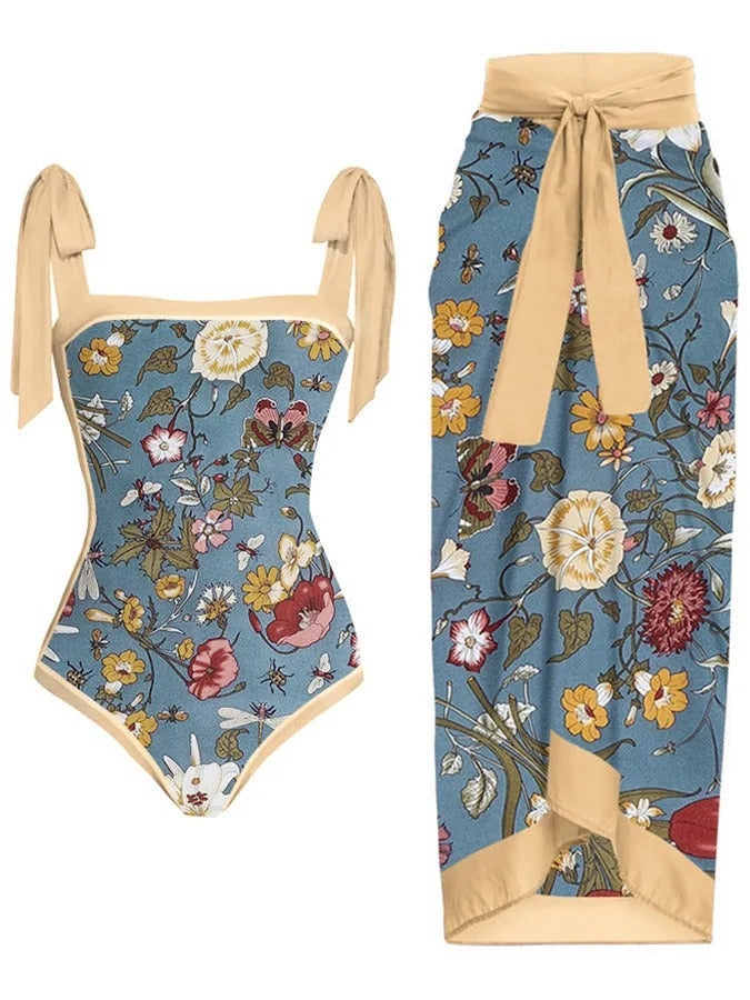 Customized Printed Two-Piece One-Piece Swimsuit Conservative Cover Hip Skirt Swimsuit