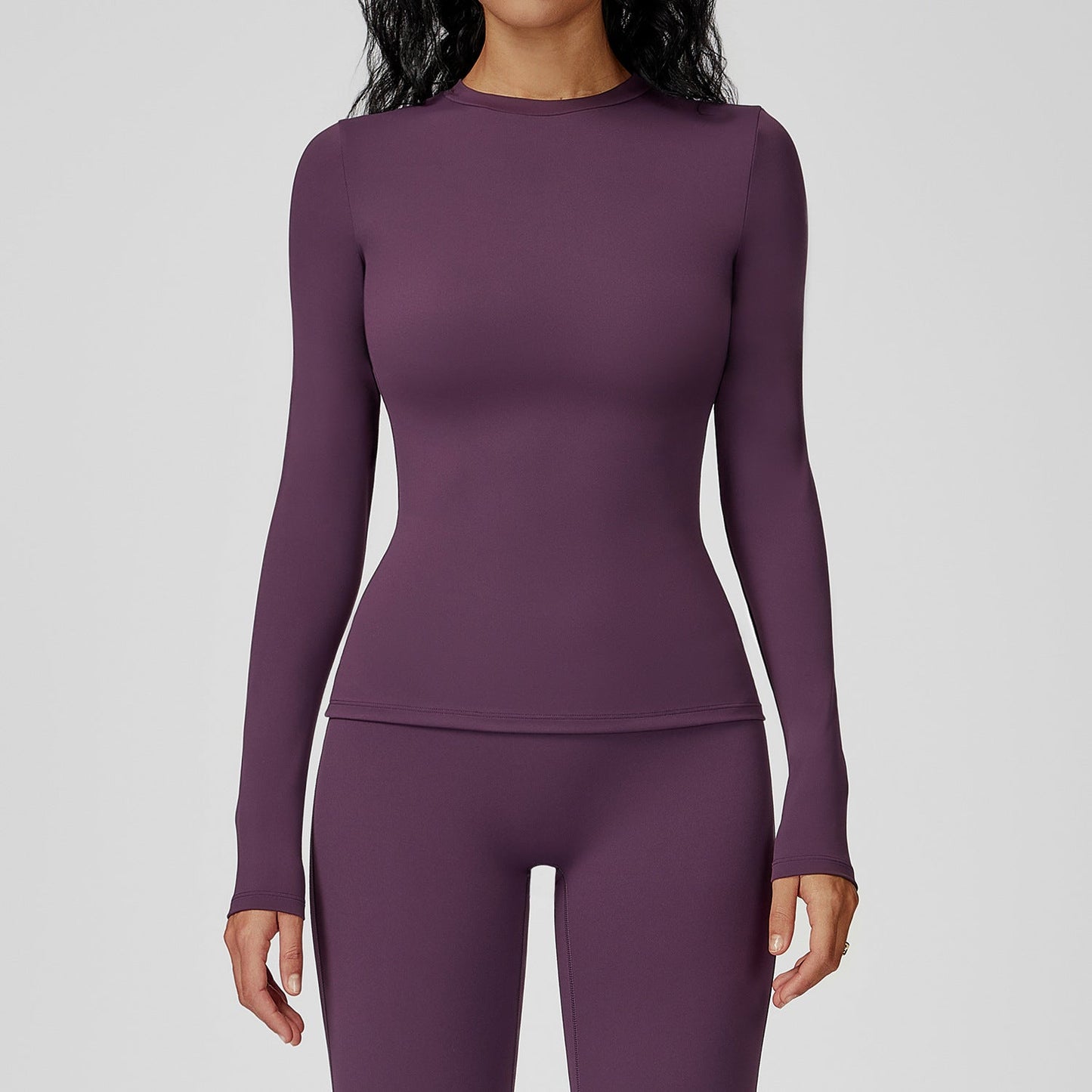 Sollinarry Brushed Long Sleeve Yoga Clothes round Neck Slim Fitness Clothes Outdoor Running Sport Long Sleeve T shirt