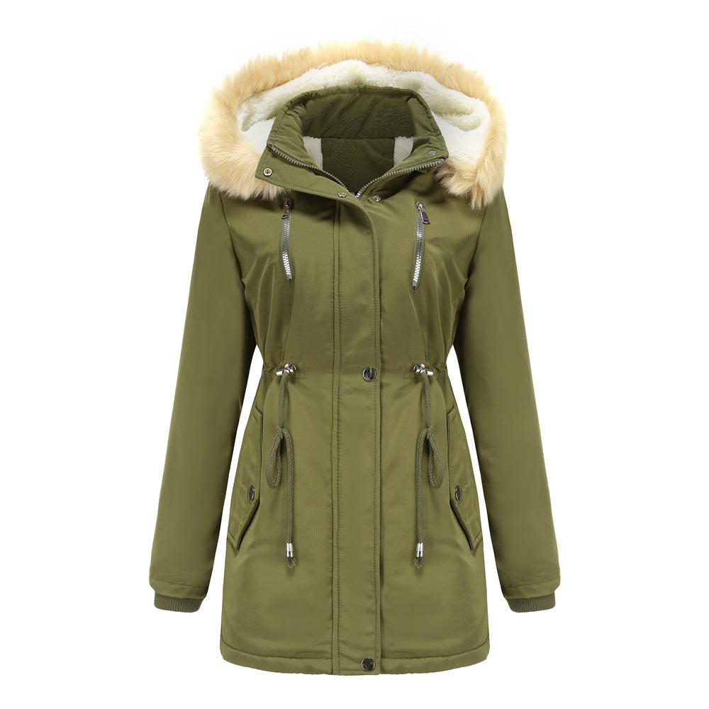 Autumn Winter Women Clothing Thick Lambskin Cotton-Padded Coat Women Loose Women Cotton Clothes Removable Hat Fleece Padded Coat