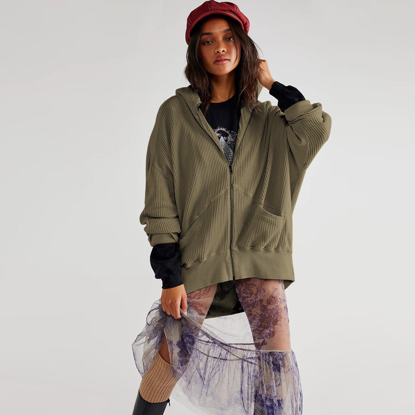 Cardigan Zipper Sweatshirt Home Wear Women Outerwear Hoodie Long Coat