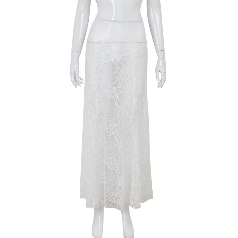 Women Lace See through Sexy Low Waist Skirt Solid Color Summer All Match Tutu Inner Wear Skirt