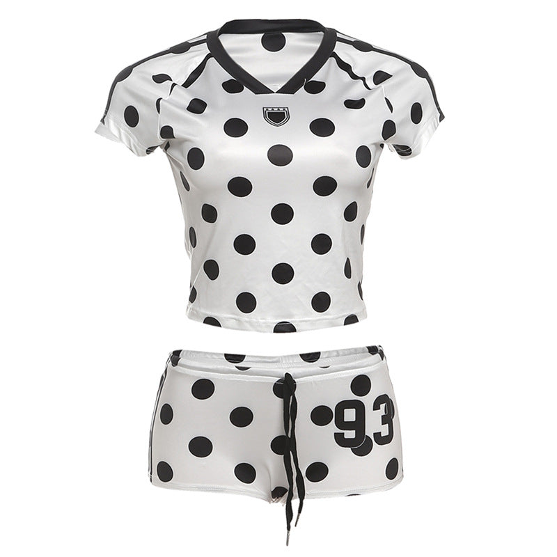 Summer Slim Fit Digital Printed Short Sleeved Top High Waist Hip Lift Shorts Suit Women