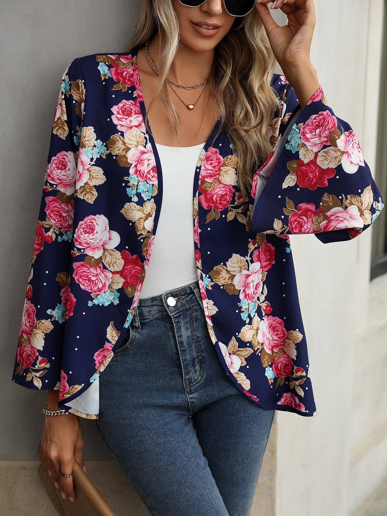 Women Clothing Best Seller Spring Autumn V neck Floral Print Bell Sleeve Women Shirt
