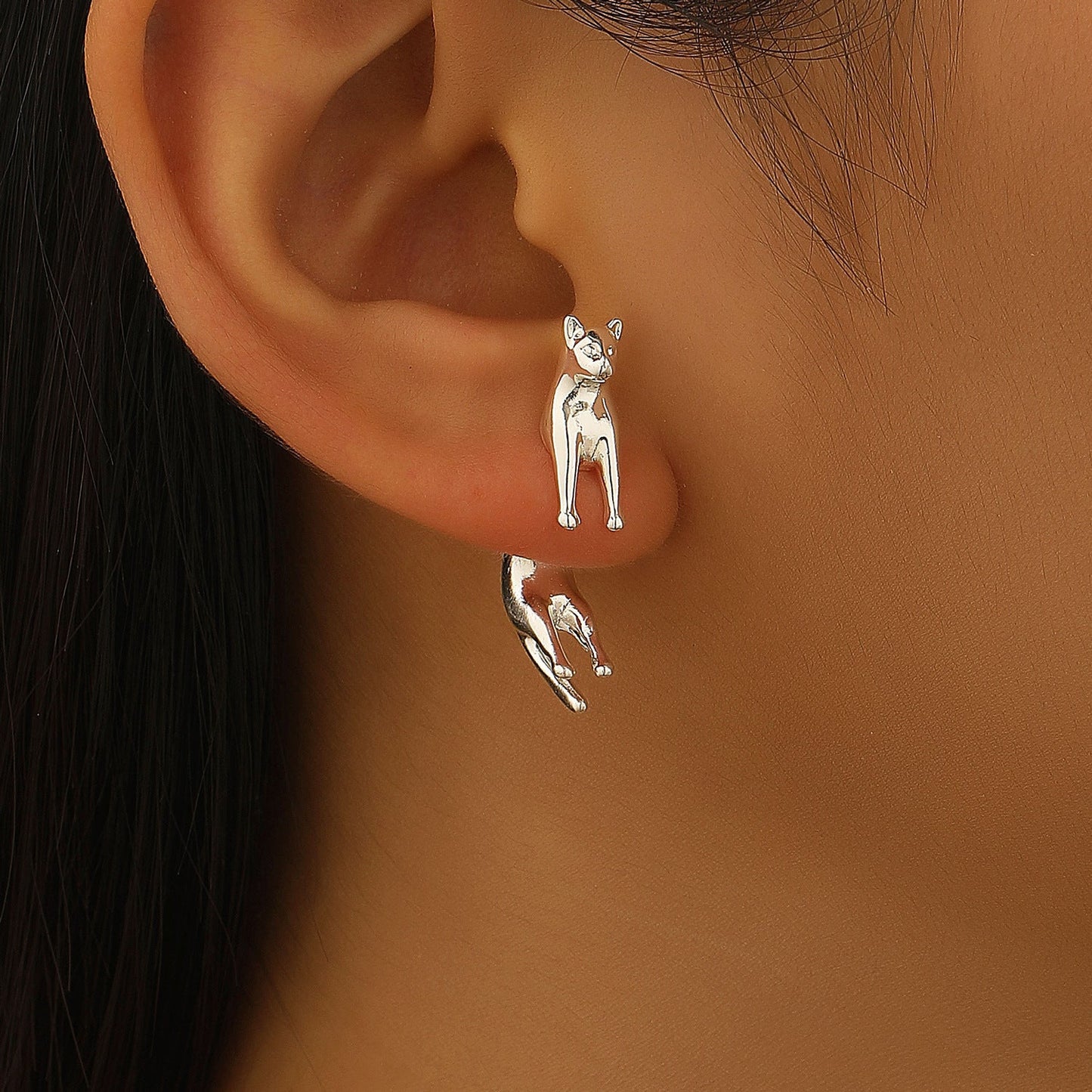 Personality Office Cute Cat Stud Earrings Women 3D Niche Animal Cat Detachable Earrings