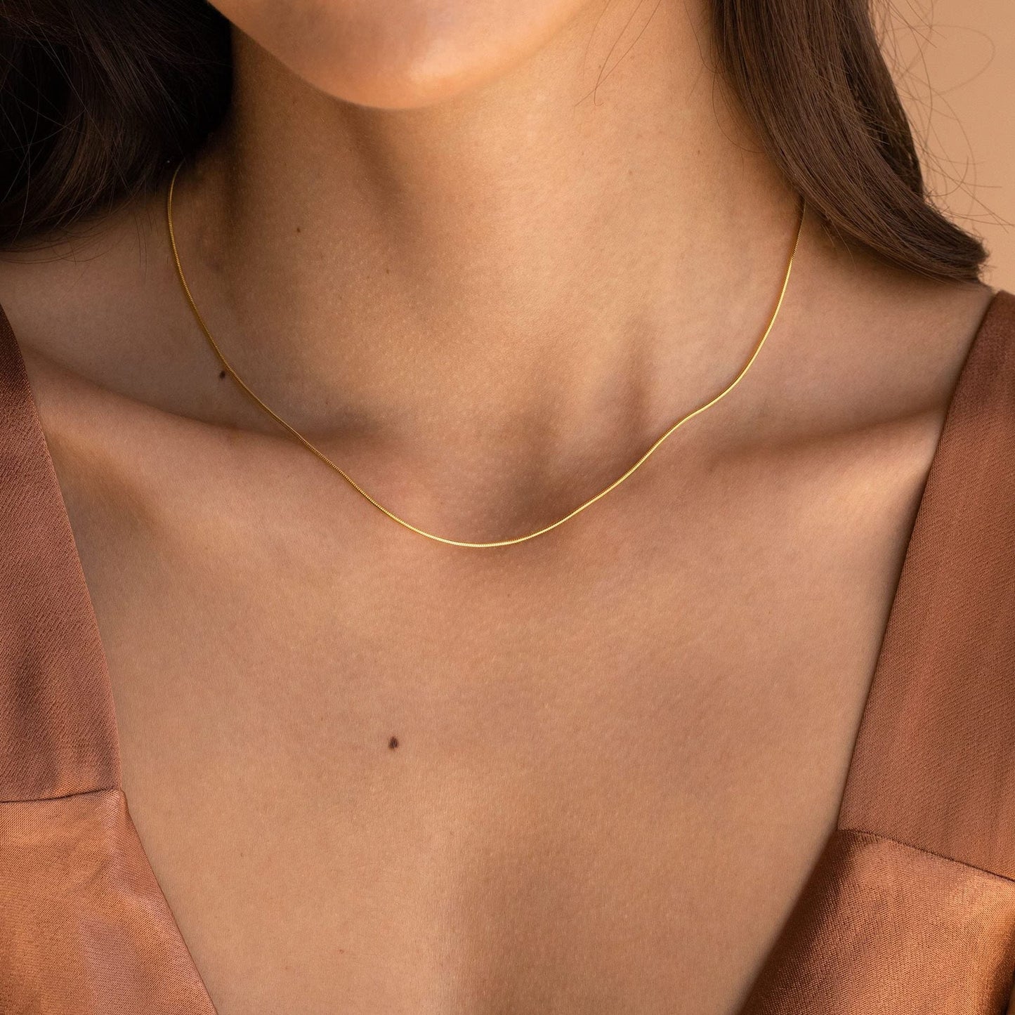 14K Gold Plated Herringbone Choker Necklace - Dainty Thin Snake Chain Layered Jewelry for Women