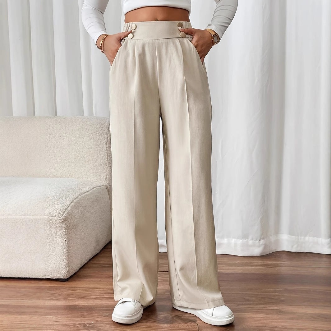 Draping Mop Casual Pants High Waist Trousers Loose Straight Women Special Interest Design Solid Color Trousers