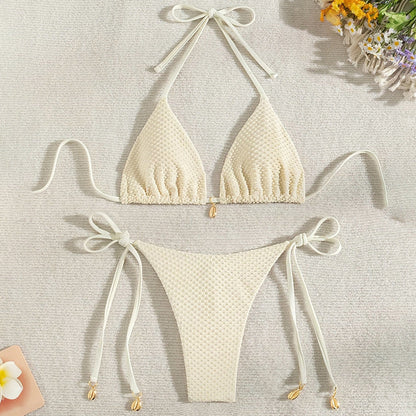 Solid Color Tied Bikini Split Swimsuit Women Beach Spring Swimsuit Bikini