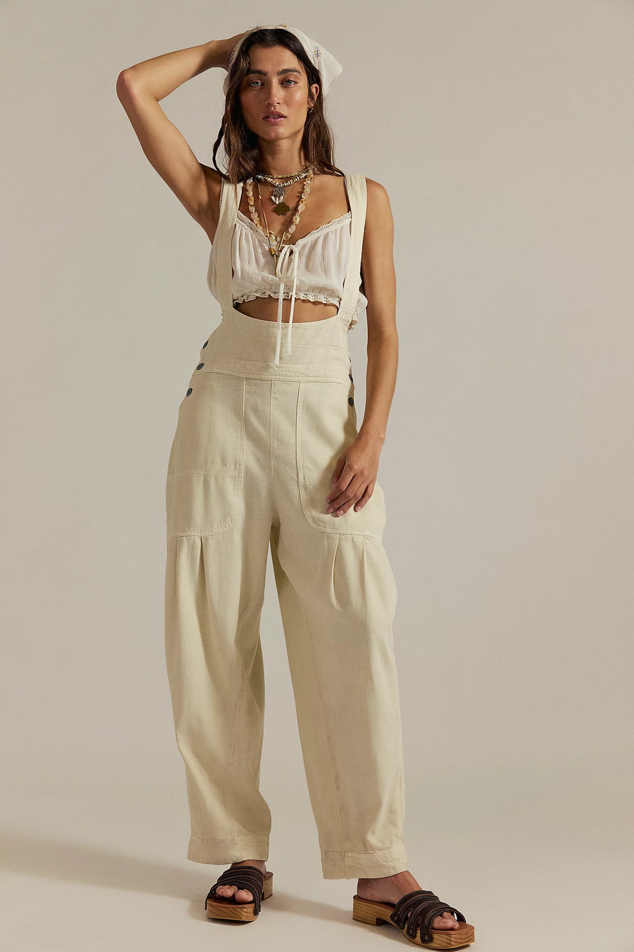 Women Loose Casual Side Pocket Sleeveless Denim Suspender Pants