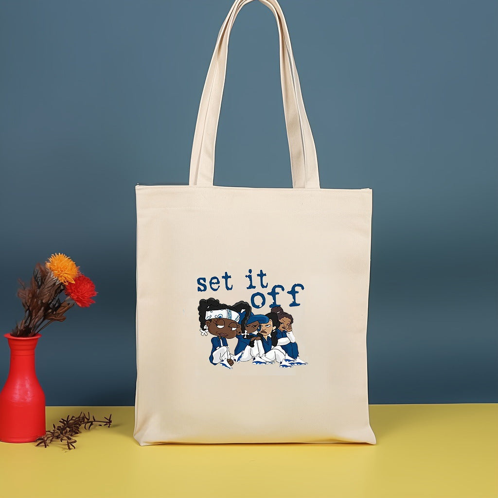 Canvas printed shoulder bag, fashionable and lightweight shopping bag, large-capacity cotton bag 2pcs hobo.