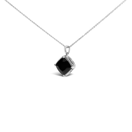 Sterling Silver Cushion Onyx 3-Piece Jewelry Set Ring Earrings Pendant 18 Inch Cable Chain