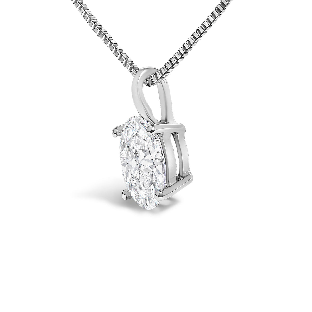 14K White Gold 1.00 Cttw Lab Grown Oval Solitaire Diamond Pendant Necklace