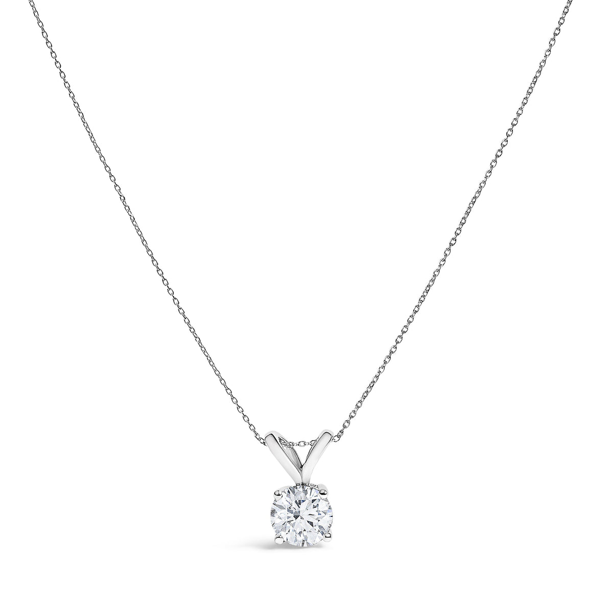 14K White Gold 1.00 Cttw Lab Grown Diamond Round Solitaire Pendant Necklace