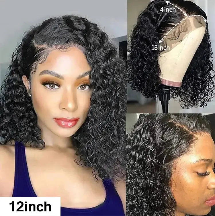 Peluca | Short Bob | Water Wave | Perruque Raw Brazilian Virgin Human Hair | 360 HD Lace Front Frontal Wigs