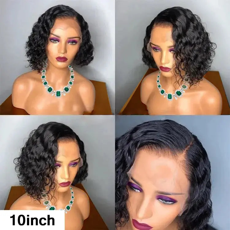 Peluca | Short Bob | Water Wave | Perruque Raw Brazilian Virgin Human Hair | 360 HD Lace Front Frontal Wigs