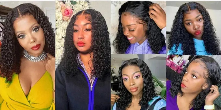 Peluca | Short Bob | Water Wave | Perruque Raw Brazilian Virgin Human Hair | 360 HD Lace Front Frontal Wigs