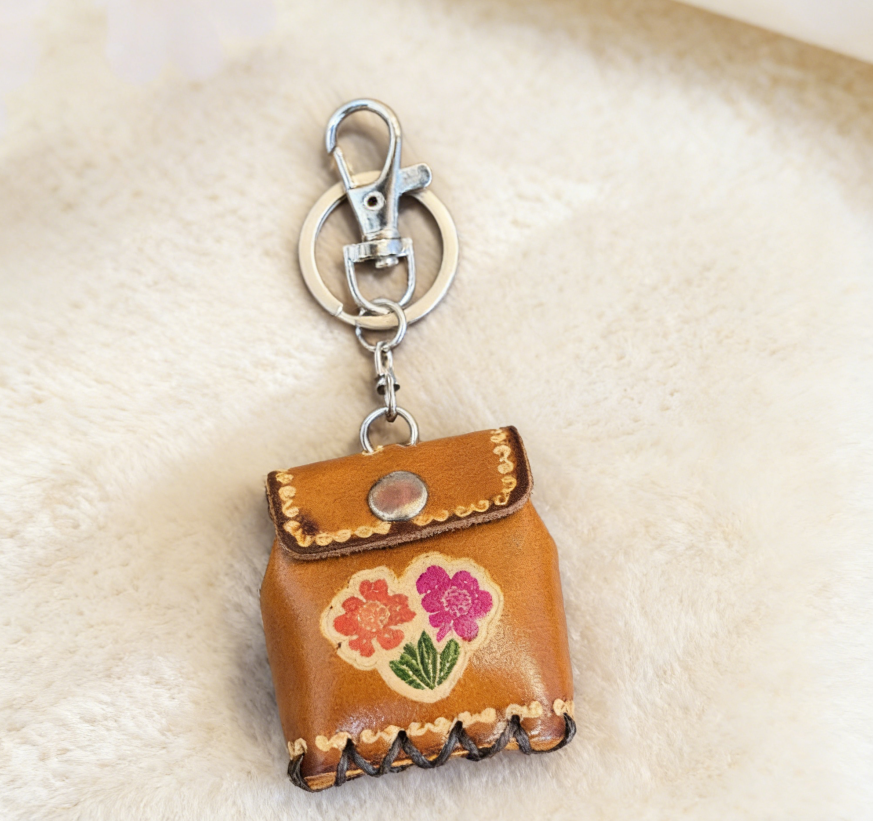 Handmade Leather Mini Coin Pouch Keychain