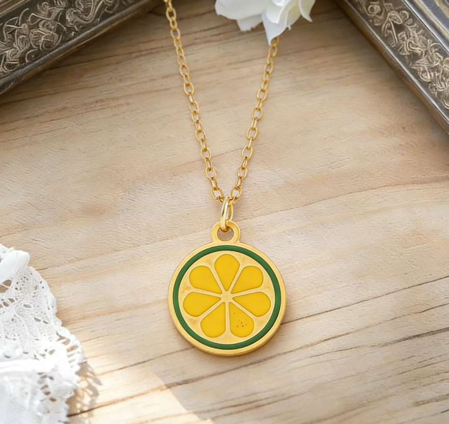 Stainless Steel Enamel Fruit Pendant Necklace