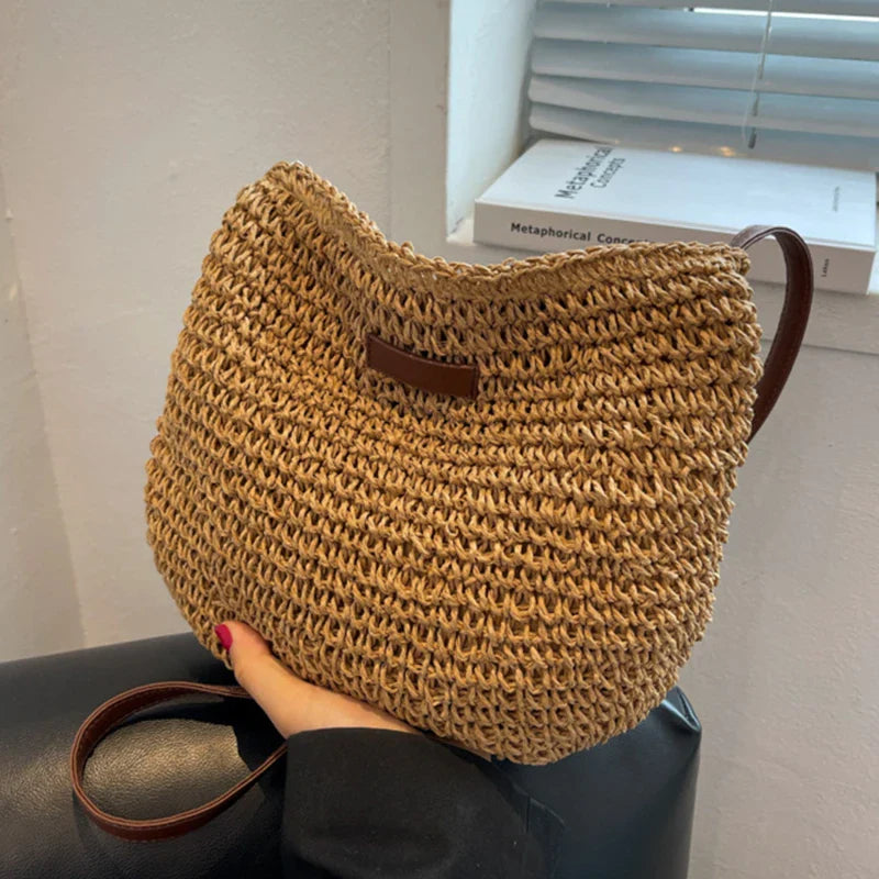 Woven Summer Fashion Straw Bag | High Quality Beach Holiday Crossbody Bag (Large Capacity Shopping Shoulder Handbag for Women)