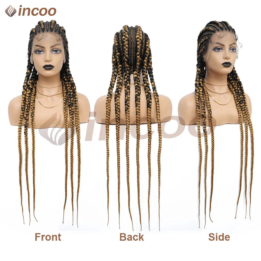 Synthetic Full Lace Cornrow Braided Wigs 36'' Lace Front Wig Jumbo Braids Wig For Black Afro Women Goddess Twists Box Braids Wig