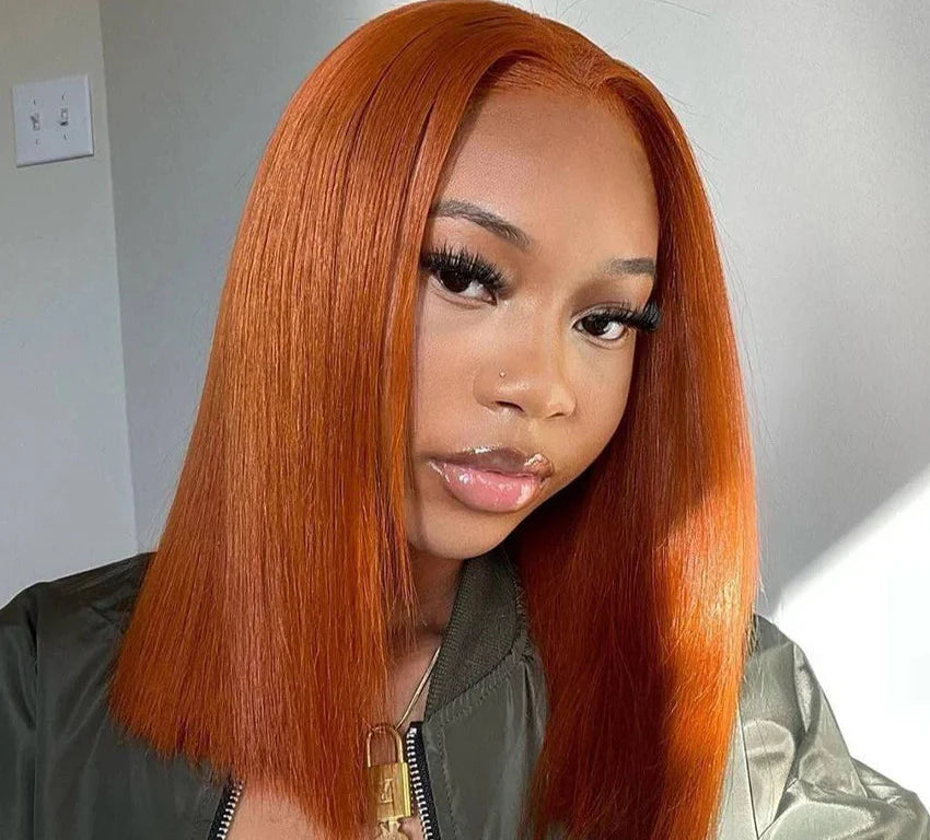 Orange Ginger Straight Bob Wig | 13x4 HD Transparent Lace Front Brazilian Human Hair (Pre-Plucked)