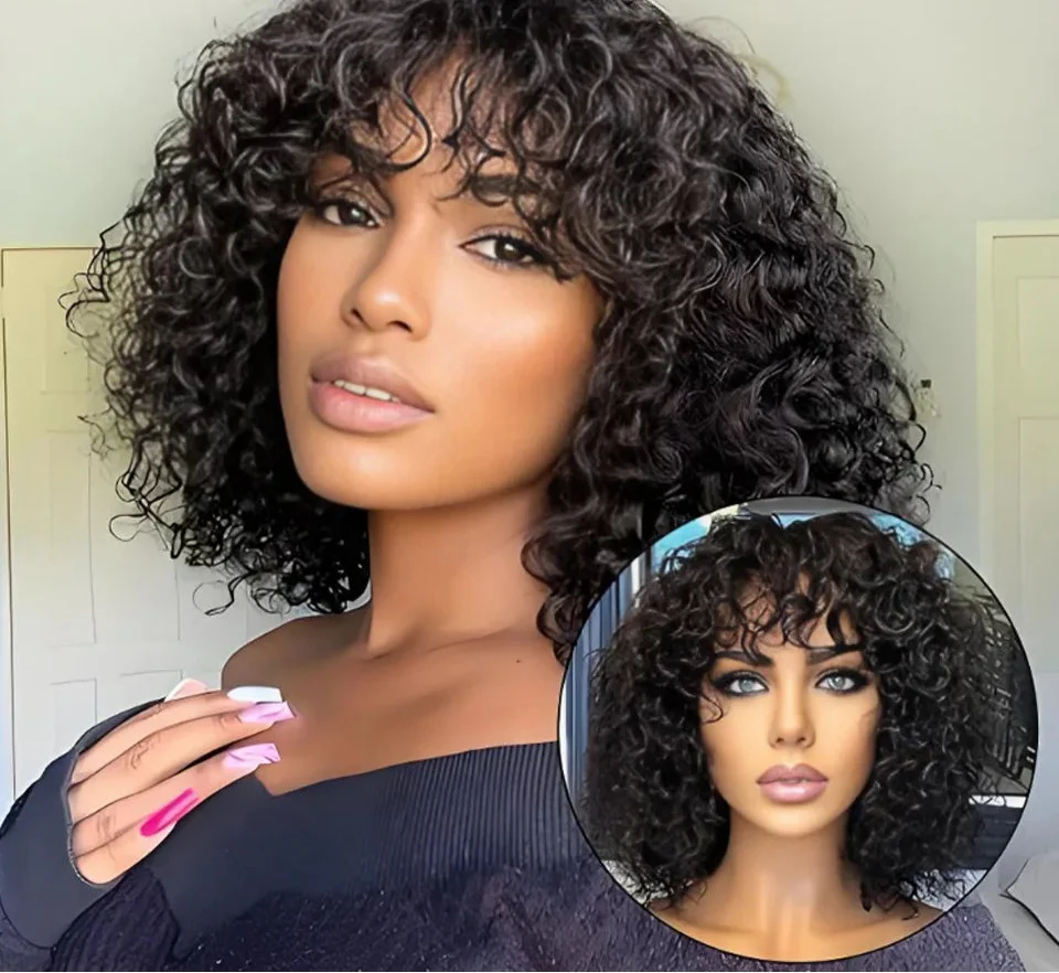 Ombre 99J & Blonde Jerry Curly Bob Wig with Bangs | Glueless "Wear to Go" Human Hair