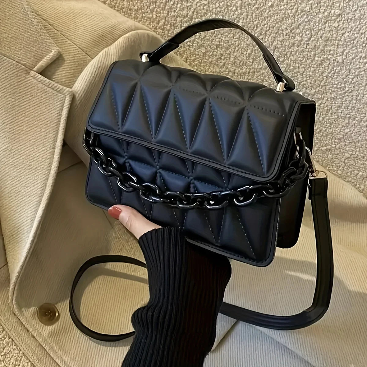 Diamond Chain Handbag Women's | Fashion Retro Embossed Small Square Bag & Single Shoulder Crossbody Bag