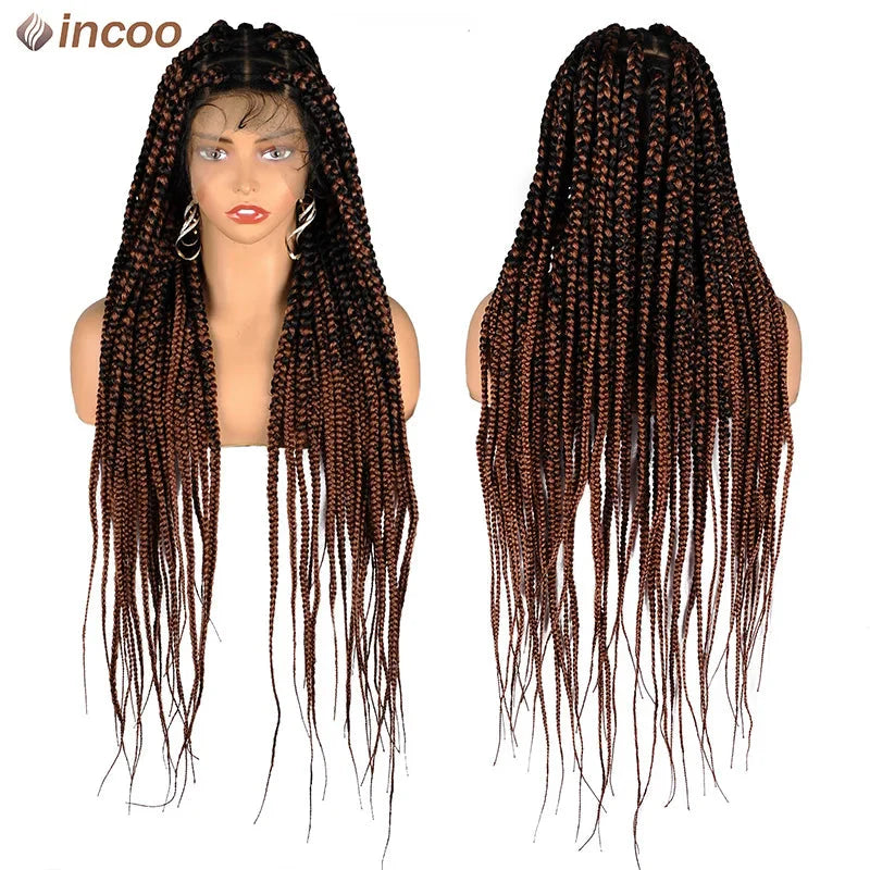 Jumbo Knotless Box Braids Wig | Tribal Cornrows & Faux Locs | Full Lace Front | 36" Look