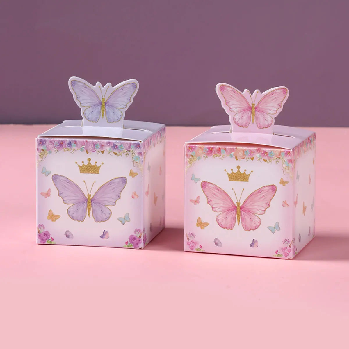 Butterfly Candy Gift Box Pink Purple Butterfly Birthday Party Decorations Kids Wedding Supplies Baby Shower Cookie Biscuit Box