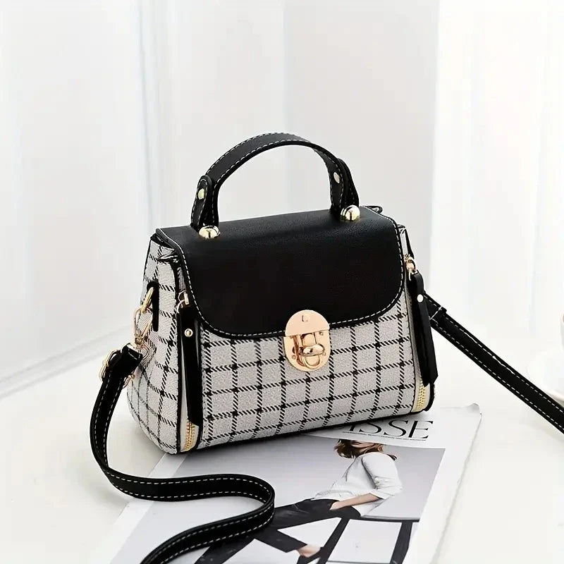 Women's Trendy Flap Shoulder Bag | PU Leather Crossbody Bag (Simple Plaid Designer Messenger Bag, Small Purse & Handbags Pouch)