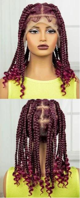 HD Full Lace Knotless Box Braids Wig with Curly Ends | Baby Hair