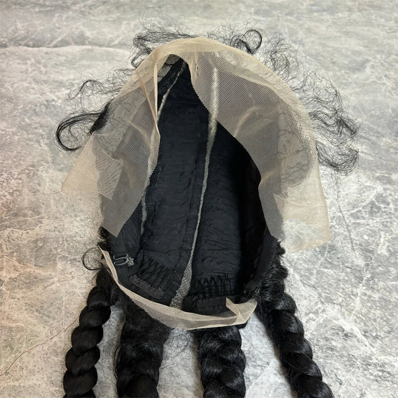 New in Synthetic Lace Wig Braided Wigs Natural Dark Wig For Black Women American African Wig Wholesale Cheap Full Lace 4 Braids