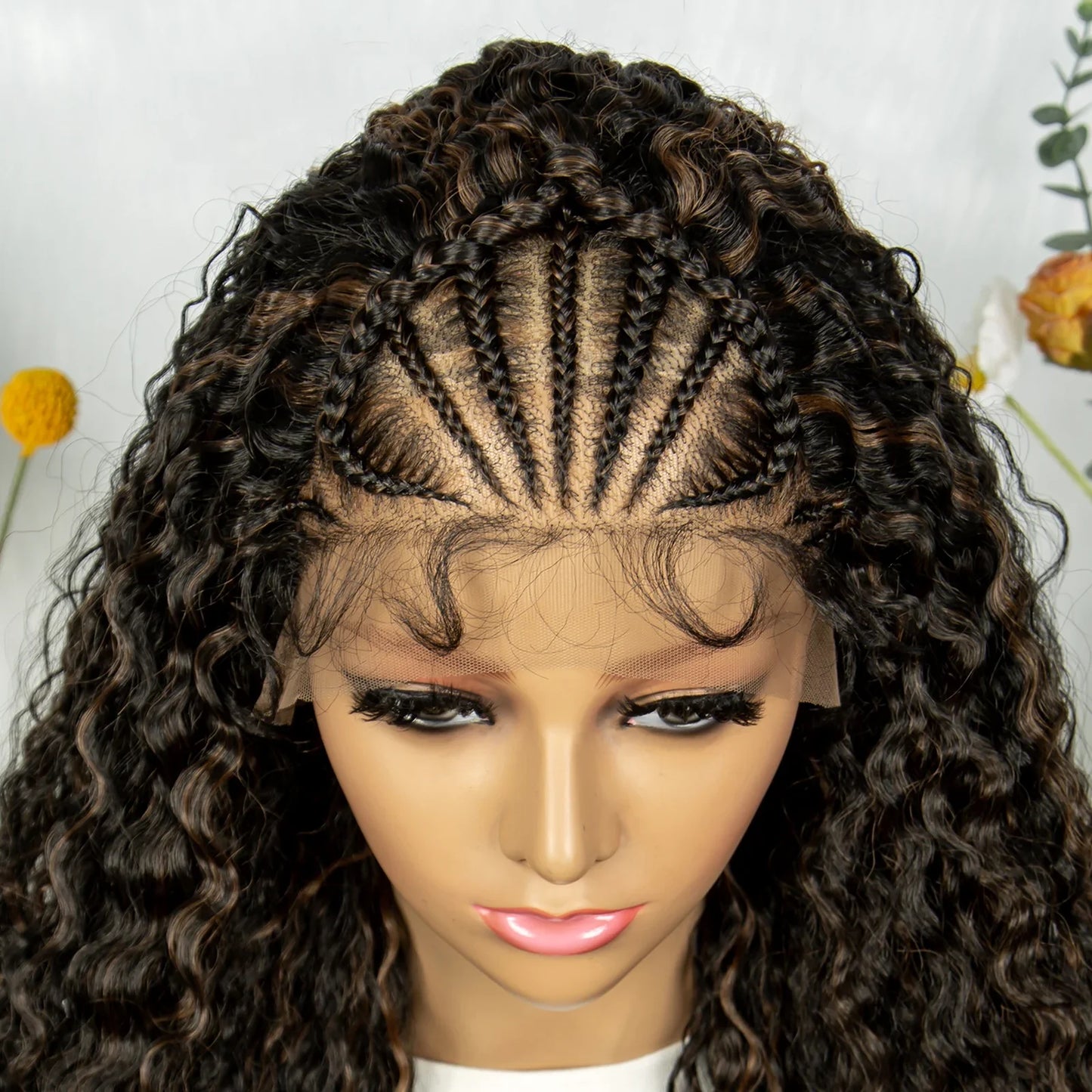 Burgundy Wavy Braided Lace Front Wig | Synthetic Braids | Black Women