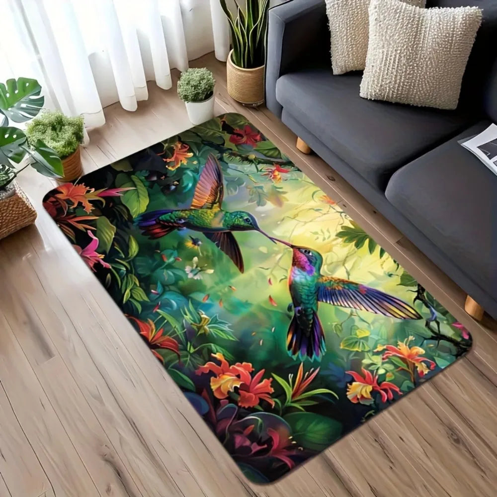 VIKAMA Spring Hummingbird Tropical Design Floor Mat, Non-Slip And Dirt-Proof, For Entrance, Bathroom, Kitchen Home Decor Carpet