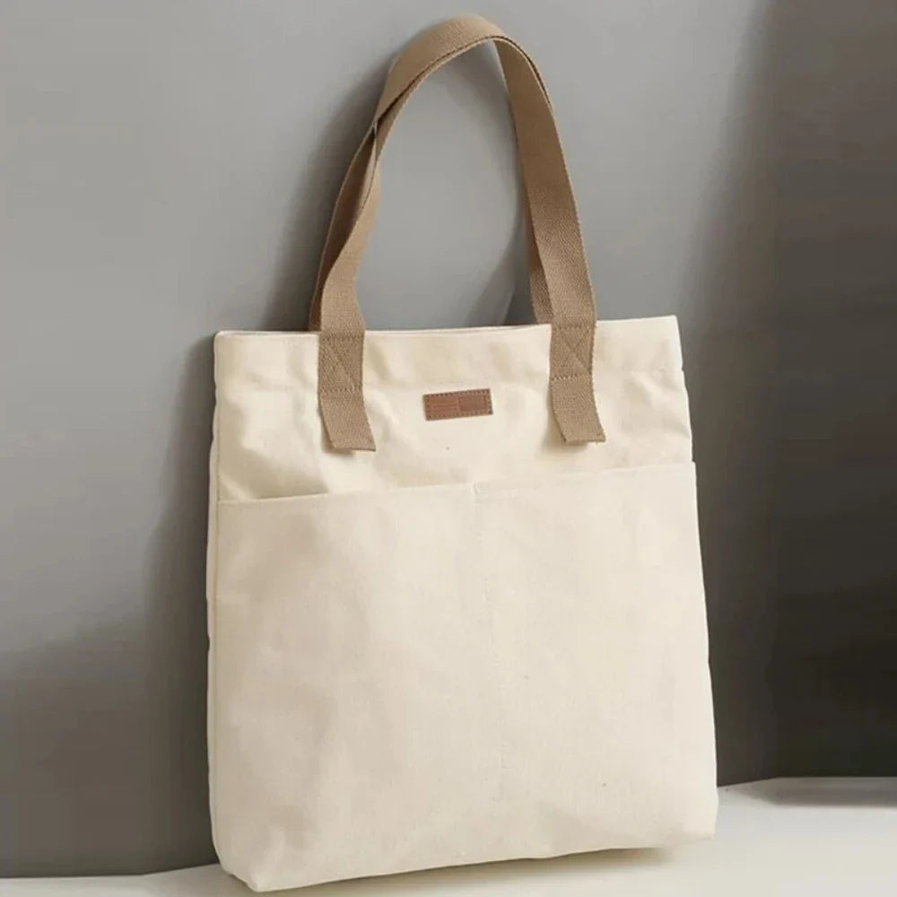 1Pc Women's Tote Bag Canvas Sewing Thread | Large Capacity Advanced Sense Handbag & Convenient Practical Female Commuter Bag