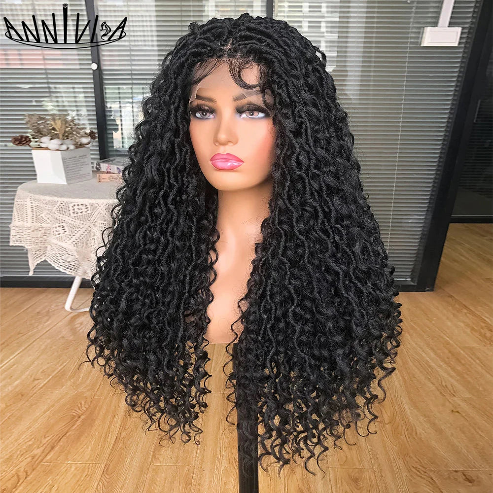 Luxurious Goddess Faux Locs Wig | Full Lace Braid with Baby Hair | Bohemian Twist Crochet Curls | Kanekalon Synthetic Wig for Black Women